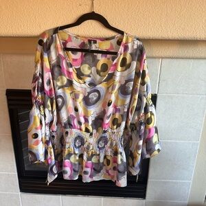 Essentials by Milano  v-neck blouse with watercolor abstract pastel